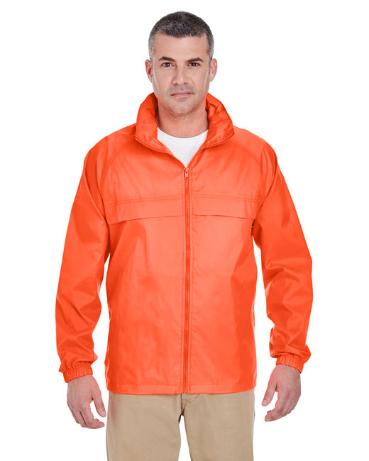 8929 UltraClub mens Full-Zip Hooded Pack-Away Jacket New