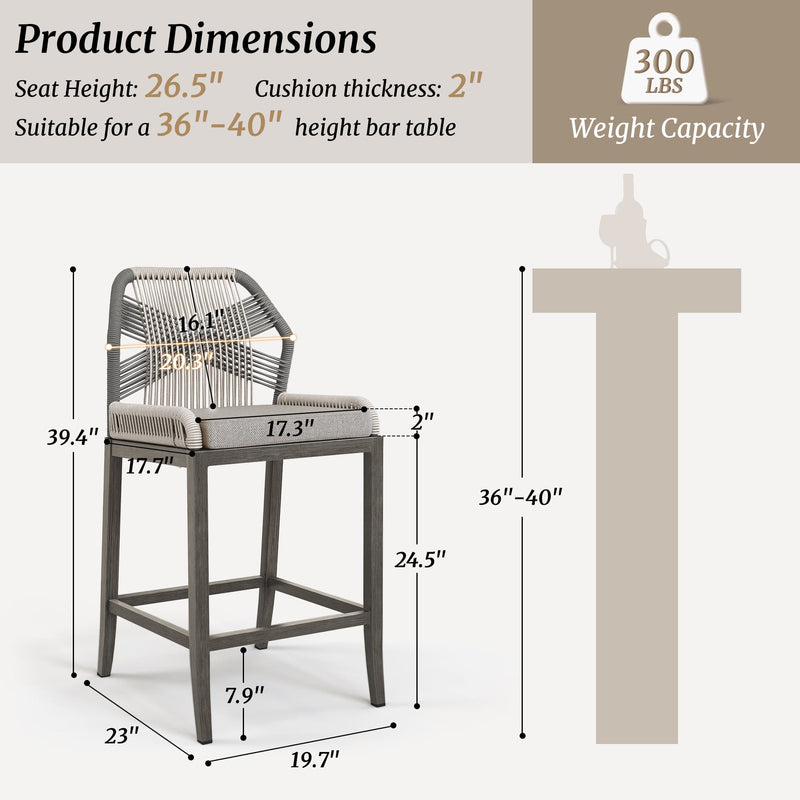 DYCANPO 26.5''H OUTDOOR COUNTER HEIGHT CHAIRS BOHO-STYLE SET OF 3 - SLATE GRAY - Like New