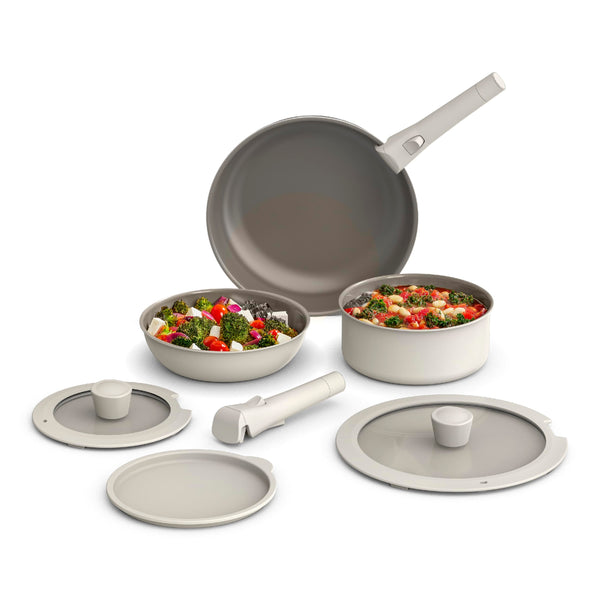BELLA 8 PIECE COOKWARE SET CERAMIC NONSTICK  ODJ-BLS801 - OATMILK - Like New