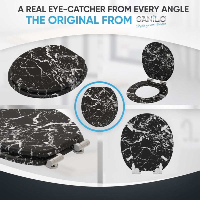 SANILO SOFT CLOSE TOILET SEAT ROUND - MARBLE BLACK - Brand New