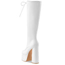 Perisis Women's Chunky Platform Knee High Boots Lace Up Goth Size: 9 - White - Like New