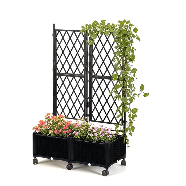 LALAHONI PLANTER WITH TRELLIS, 4FT TALL TRELLIS PLANTER BOX 2PC - BLACK - Like New