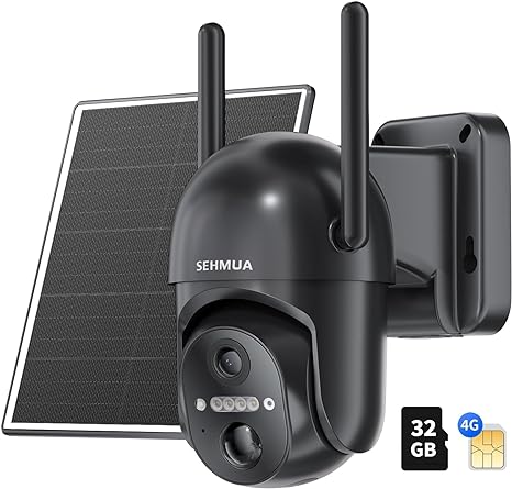 SEHMUA 4G LTE Cellular Solar Security Camera Wireless Outdoor No WiFi - BLACK Like New