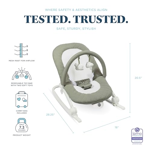 BABY DELIGHT AURA DELUXE PORTABLE ROCKER & SEAT FOR INFANTS - ORGANIC SAGE - Like New
