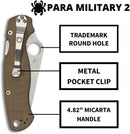 Spyderco Para Military 2 Signature Knife PlainEdge C81MPCW2 - Like New