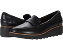 CLARKS CASUAL SLIP ON SHOES SHARON GRACIE SOFT LEATHER - SIZE: WOMEN 8 - BLACK - Like New