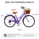 QARSWA 26 Inch Women's Beach Cruiser Bike, Step-Through - Purple - Brand New