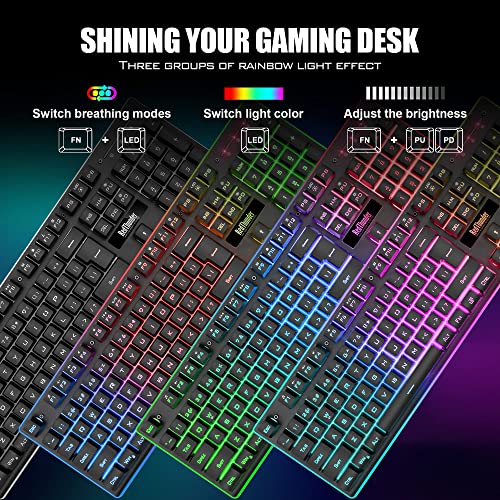 REDTHUNDER K10 WIRELESS KEYBOARD MOUSE COMBO LED RECHARGEABLE 3800MAH - BLACK - Like New