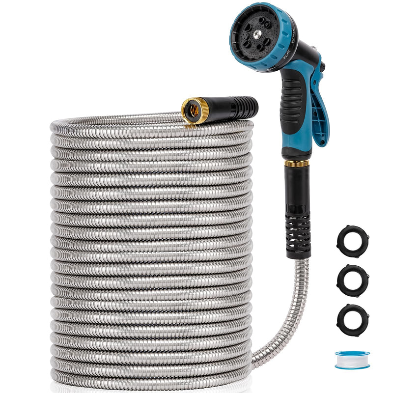 RUANECL METAL GARDEN HOSE 100 FT, STAINLESS STEEL HOSE - SILVER - Scratch & Dent