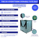 DURASACK REMOVABLE STORAGE TOTE BAG - 22-GALLON POLYPROPYLENE - GINGHAM GREEN - Brand New