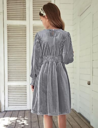 Arshiner Girls Long Sleeve Dress Velvet Crew Neck Midi Fall Vintage Dress - Like New