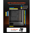 VEVOR PC GAMING CASE MID-TOWER COMPUTER CASE HIGH-AIRFLOW TEMPERED GLASS - BLACK - Brand New