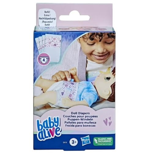 76597074 BABY ALIVE BA DOLL DIAPERS 4 PIECE - WHITE WITH PINK PATTERNS - Like New