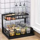 BUKFEN UNDER SINK ORGANIZER PULL OUT CABINET ORGANIZER 2-TIER SLIDE OUT BLACK - Brand New