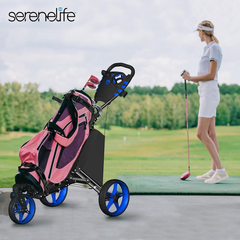 SERENELIFE FOLDABLE 3-WHEEL GOLF PUSH CART UPPER & LOWER BRACKETS - BLUE - Like New