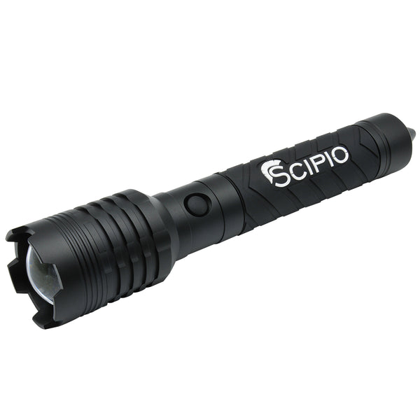 Scipio 4000 Lumens COB LED Rechargeable Flashlight  1907044 - With Glass Breaker USB Charge or Battery Light Beam - Black