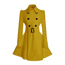 ForeMode Women Wool Pea Coat with Belt Buckle Spring Mid Long Sleeve Yellow XXL - Brand New