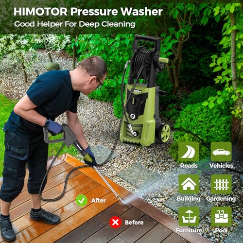 HIMOTOR S5HM - PRESSURE WASHER 4000PSI 2.8 GPM WASHER with CORD, HOSE - GREEN - Like New