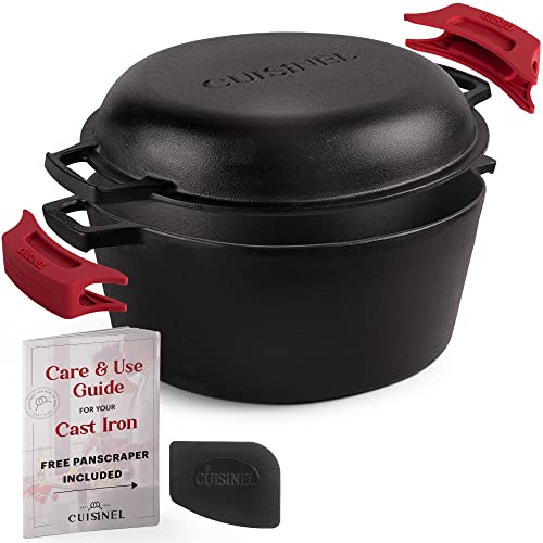 CUISINEL CAST IRON DUTCH OVEN 7-QUART PRE-SEASONED 2-IN-1 - Scratch & Dent