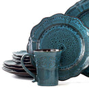 Elama Lavish Blue 16 Piece Round Stoneware Dinnerware Set - Blue - Brand New