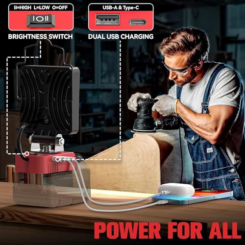 MTIOLHIG CORDLESS WORK LIGHT COMPATIBLE WITH MILWAUKEE 18V BATTERY - BLACK/RED - Like New