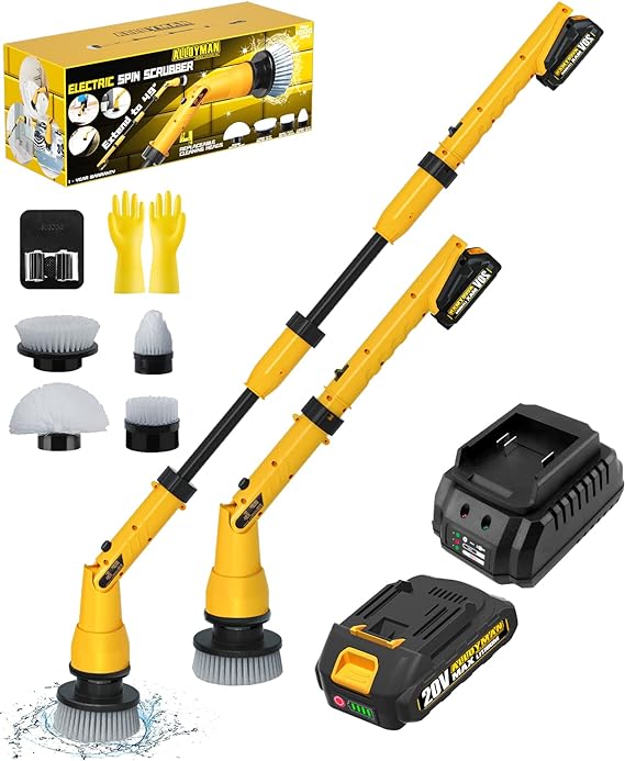 Alloyman 2 Battery Electric Spin Scrubber 1000RPM Cordless - BLACK/YELLOW - Like New