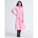 FREE ASSEMBLY BELTED COTTON MAXI SHIRTDRESS - SIZE: XS - PINK PENCIL STRIPE - Brand New