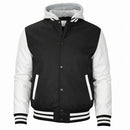 SPIRE BY GALAXY FORMAKER MEN'S HOODED VARSITY JACKET - SIZE L - WHITE/BLACK - Brand New