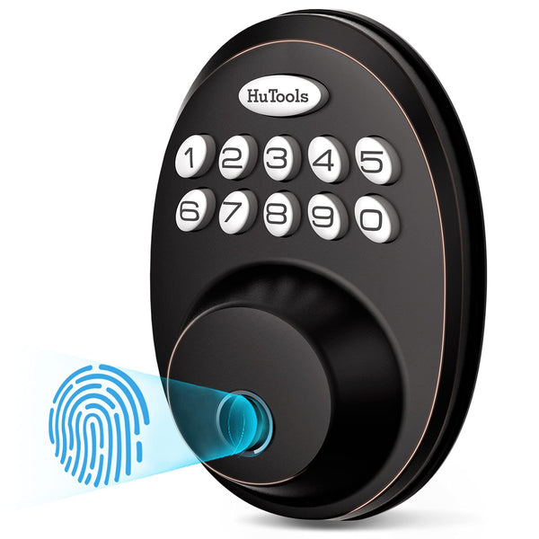 HUTOOLS FINGERPRINT DOOR LOCK, HUTOOLS KEYLESS ENTRY DOOR LOCKS WITH KEYPADS - Like New
