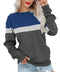 FKEEP WOMENS CREW NECK SWEATSHIRT COLORBLOCK PULLOVER TOP, DARK BLUE/GRAY, M - Brand New