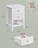 VASAGLE BAMBOO BEDSIDE TABLE WITH 2 STORAGE DRAWERS AND OPEN SHELF  - WHITE - Like New