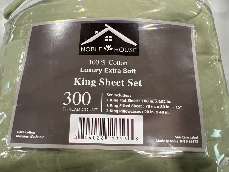 NOBLE HOUSE KING 300 THREAD COUNT SHEET SET - GREEN - Like New
