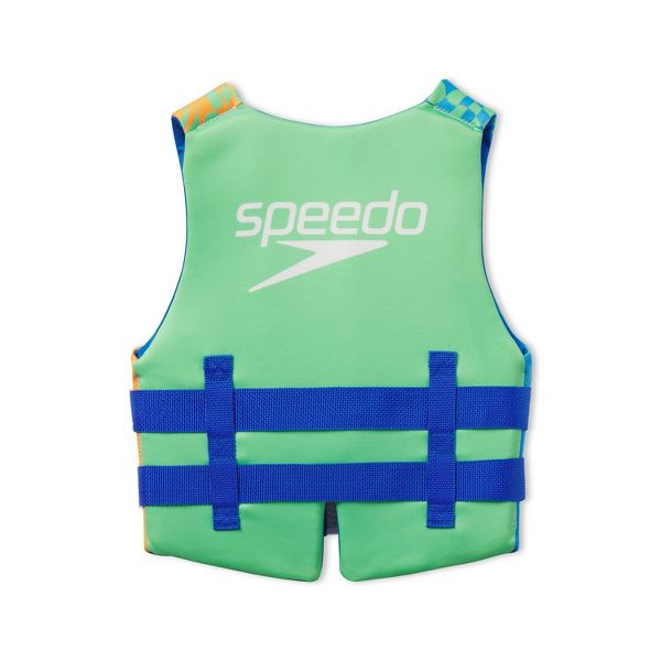 SPEEDO JUNIOR LIFE JACKET VEST YOUTH - TROPICAL ORANGE AND BLUE CHECKERED - Like New