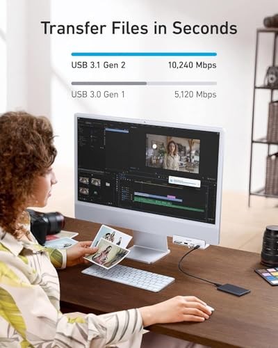 ANKER 535 USB C Hub 5-in-1 2 USB-A 10 Gbps Data Ports Card Reader A8353 - SILVER - Like New