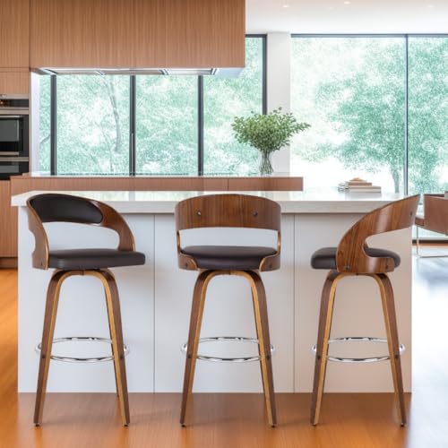 Armen Living Shelly 26" Seat Height Swivel Bar Stool Brown Faux Leather/Wood - Like New