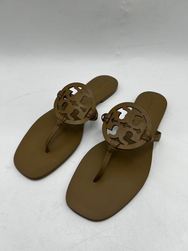 TORY BURCH MILLER SANDAL SQUARE TOE - SIZE: WOMEN 11 - TAN - Like New