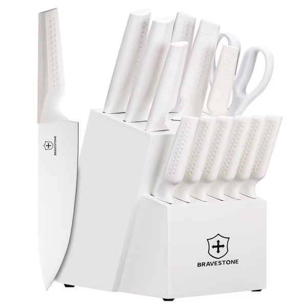 BRAVESTONE Knife Sets with Block, 15 Pcs Kitchen Knife Set - Scratch & Dent