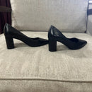 DELTAN REMI LEATHER BLOCK HEELS - SIZE: WOMEN 7 - BLACK - Like New