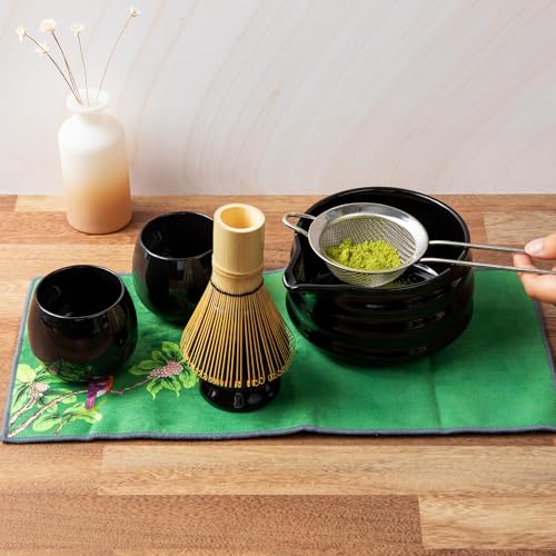 Marce Bamboo Whisk for Matcha Tea w/Bowl, Sifter, Holder and Scoop - Black - Like New