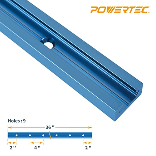 POWERTEC 36 INCH DOUBLE-CUT PROFILE UNIVERSAL T-TRACK WITH PREDRILLED - BLUE - Brand New