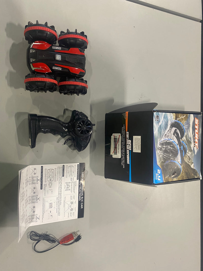 AMPHIBIOUS RC CAR REMOTE CONTROL KIDS 4WD 2.4GHZ 2 IN 1 RC STUNT CAR - BLACK/RED - Like New