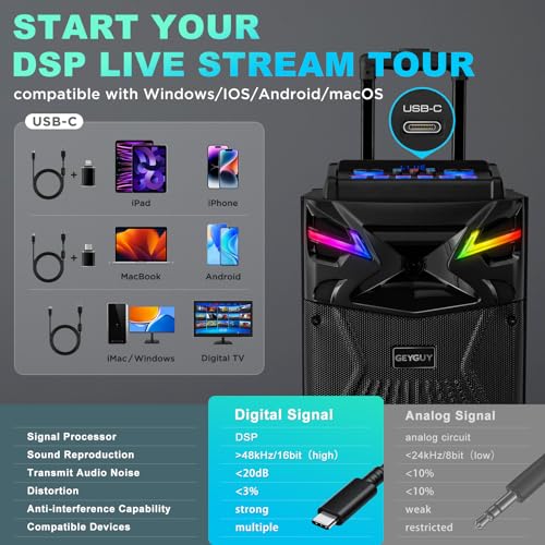 GEYGUY GTSK210-1 DUAL 10-INCH DSP BLUETOOTH KARAOKE MACHINE WITH 2 MICROPHONES - Like New