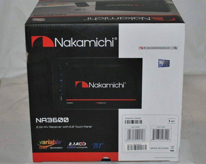 Nakamichi NA3600 2-Din WVGA Bluetooth/USB/MP3/Wma/Aux AV Receiver, 6.8" - BLACK Like New