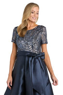 R&M Richards Women's Sequin Wrap Dress W/Hi-Lo Hem Elegant Gown - Charcoal - Brand New