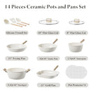 BAZOVA 14 Piece Pots Pans Set Non Stick Premium Ceramic Cookware - Cream White - Like New
