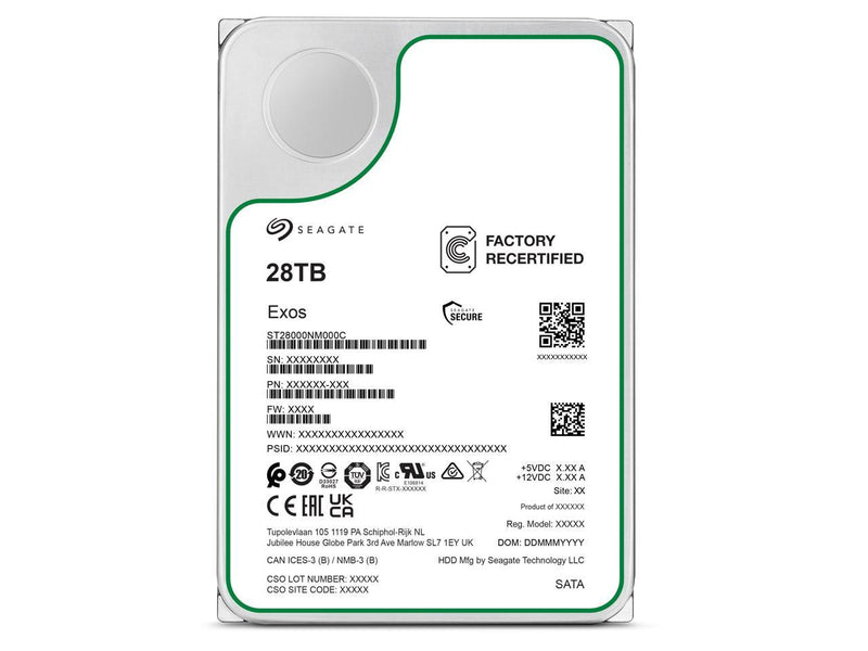 Seagate (Recertified) Exos X 28TB Internal Hard Drive HDD - 3.5 In CMR SATA