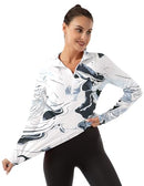 WOMEN'S POLO SHIRTS LONG SLEEVE UPF 50+ SUN PROTECTION - SIZE: 2XL - INK FLOWERS - Brand New
