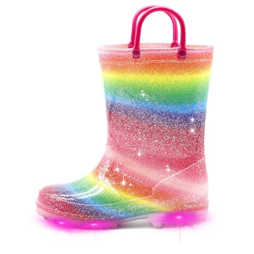 EUXTERPA KIDS TODDLER LIGHT UP RAIN BOOTS PATTERNS GLITTER SIZE Y8 - RAINBOW - Brand New