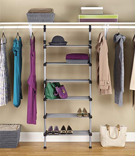 WHITMOR 6 SHELF CLOSET SYSTEM ADJUSTABLE CLOSET MAXIMIZER SILVER - Like New