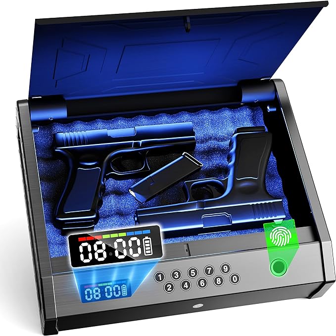 HOLEWOR Gun Safe Biometric Pistol Safe with LCD Display of Time Battery - BLACK - Like New